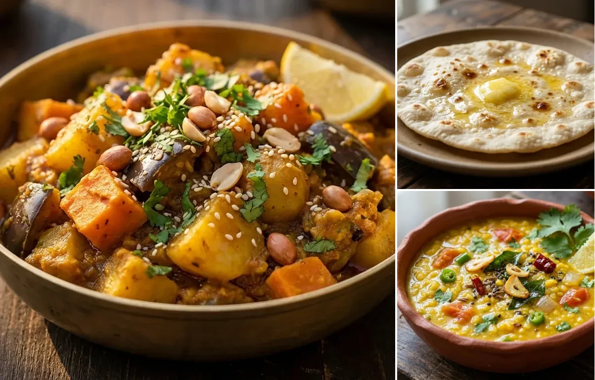 Panchkutiyu Shaak with Jowar Roti with Pesara Pappu
