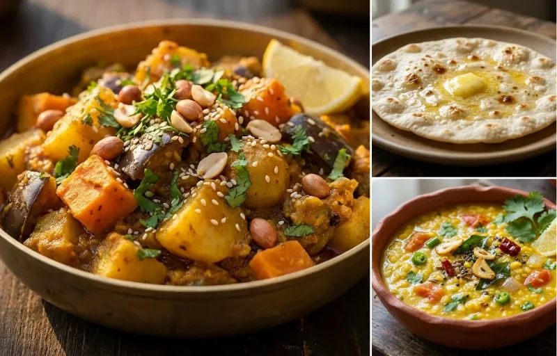 Panchkutiyu Shaak with Jowar Roti with Pesara Pappu