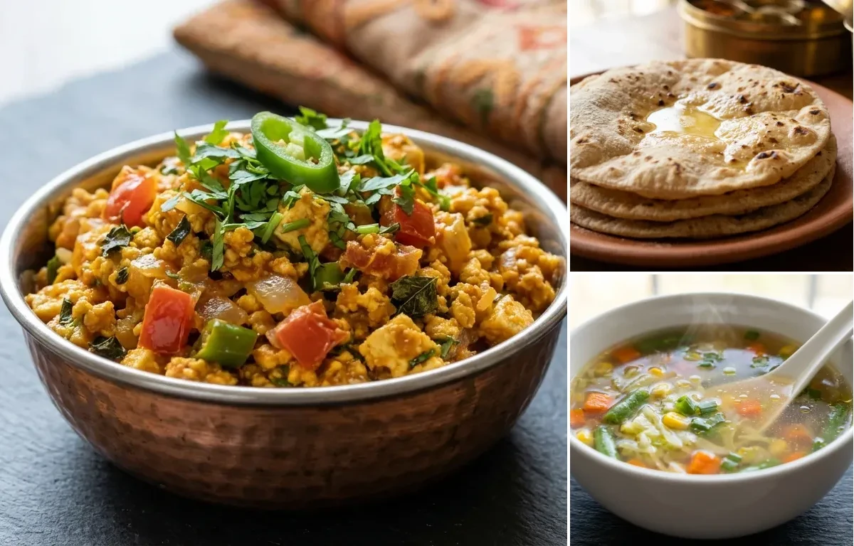 Paneer bhurji + roti + soup/salad