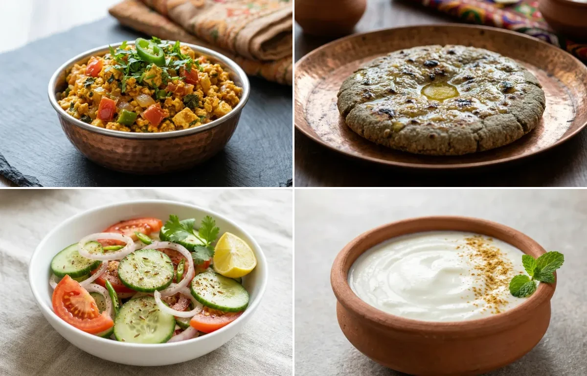 Paneer Bhurji with Bajra Roti with Green Salad with Dahi