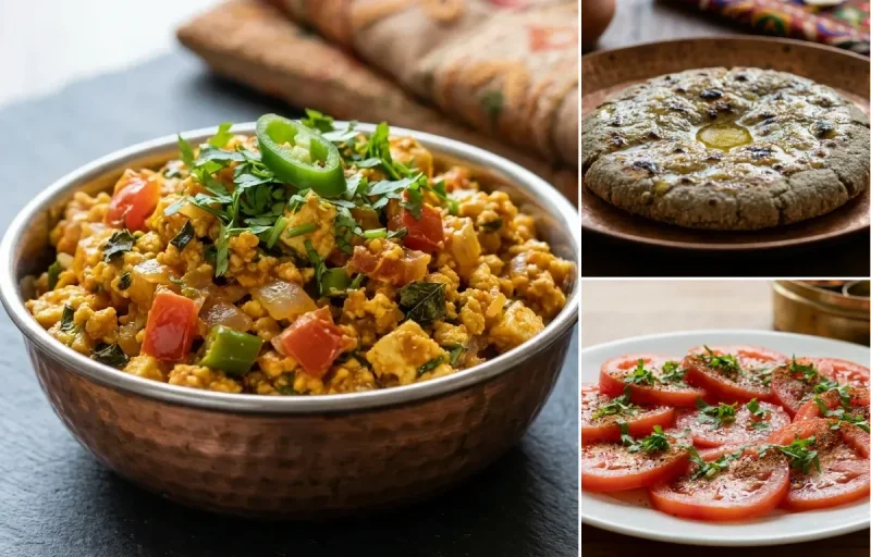Paneer Bhurji with Bajra Roti with Sliced Tomatoes