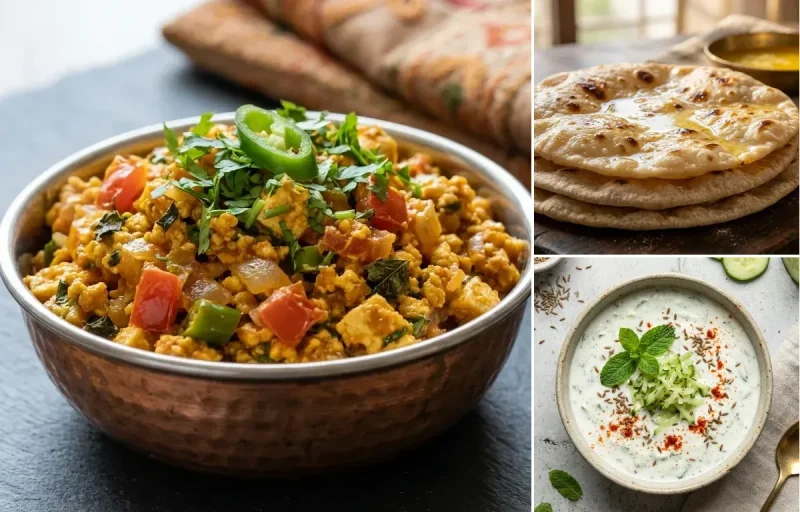 Paneer Bhurji with Chapati and Cucumber Mint Raita