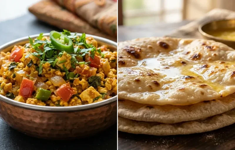 Paneer Bhurji with Chapati and Plain Buttermilk Spiced