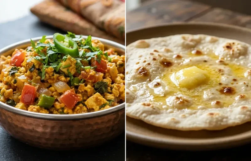 Paneer Bhurji with Jowar Roti and Cucumber Carrot Sticks With Mint Yogurt Dip