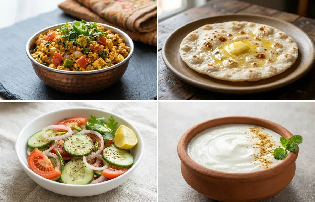 Paneer Bhurji with Jowar Roti with Green Salad with Dahi