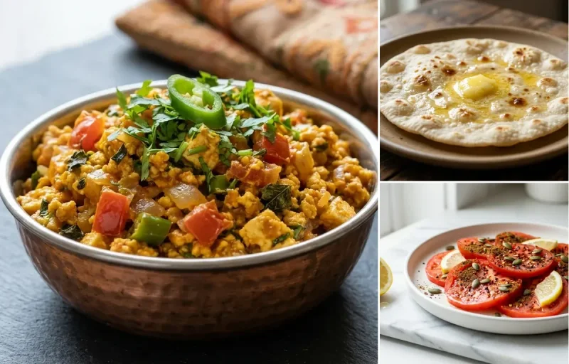 Paneer Bhurji with Jowar Roti with Tomato Slices with Lemon