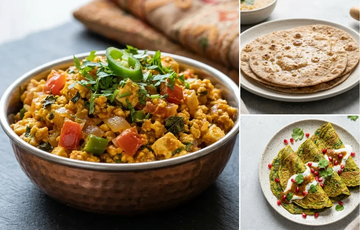 Paneer Bhurji with No-Salt Whole Wheat Roti and Palak Chilla