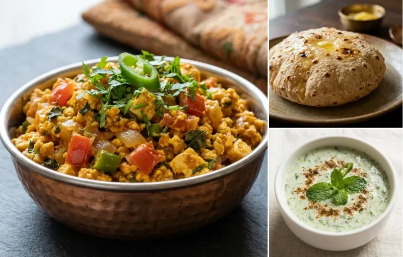 Paneer Bhurji with Phulka and Mint Raita