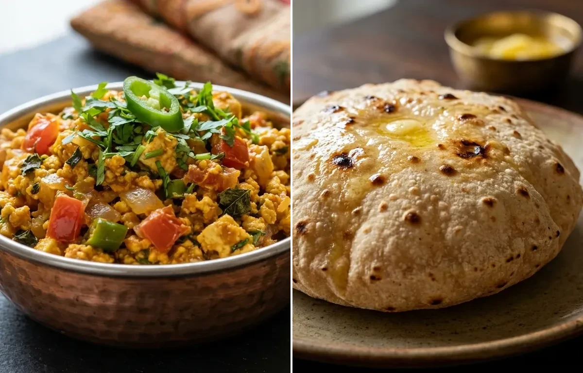 Paneer Bhurji with Phulka and Onion Raita