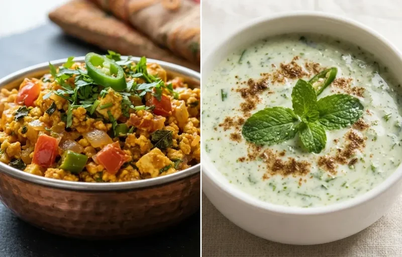 Paneer Bhurji with Phulka Plate and Mint Raita