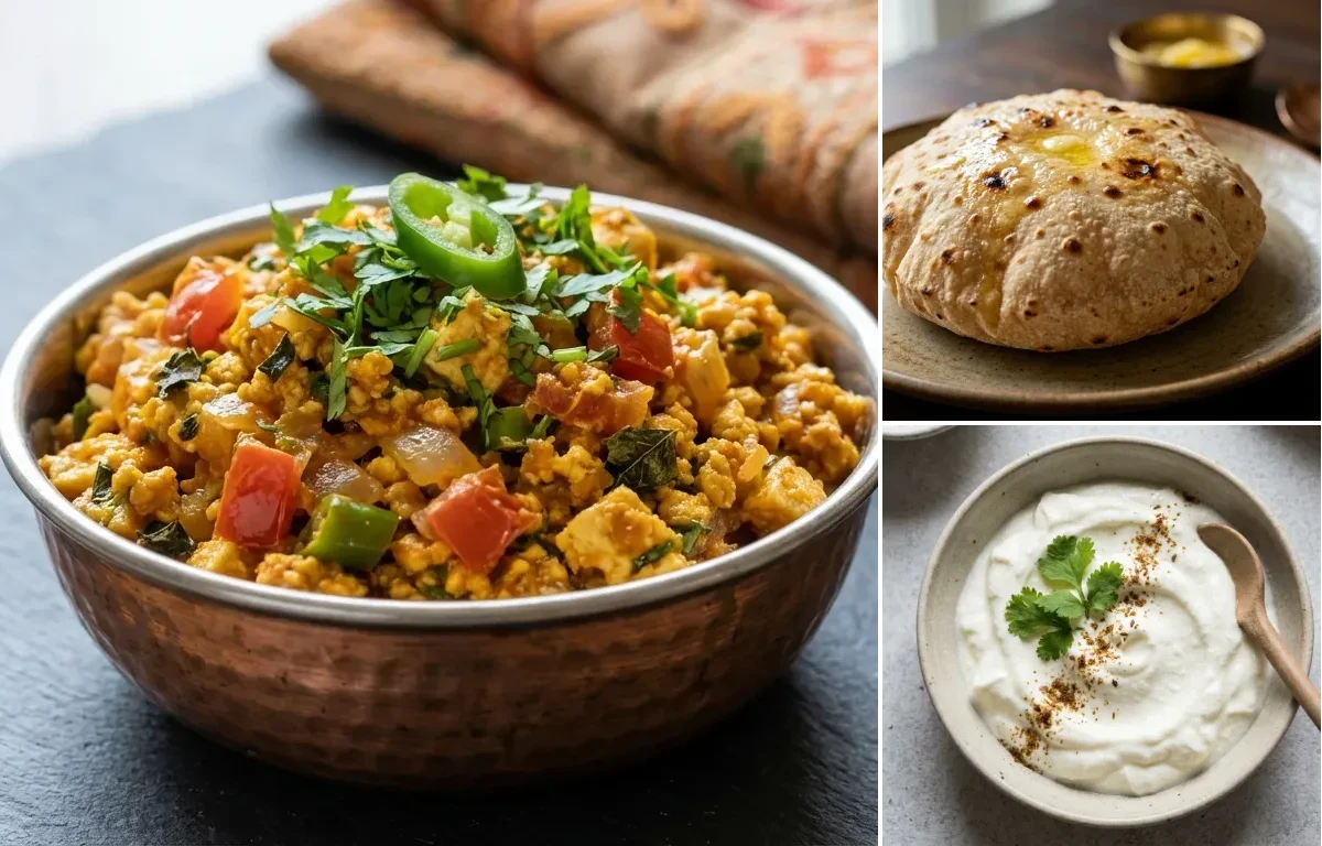 Paneer Bhurji with Phulka with Plain Dahi