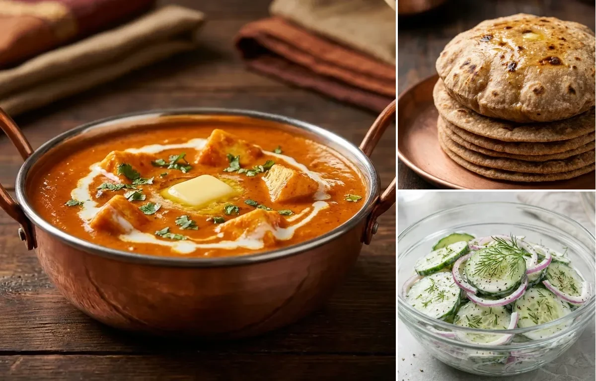 Paneer Butter Masala with Whole Wheat Roti with Cucumber Salad