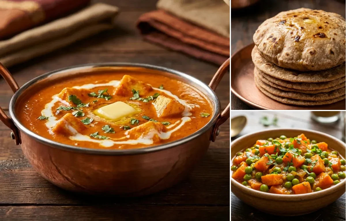 Paneer Butter Masala with Whole Wheat Roti with Gajar Matar Sabzi