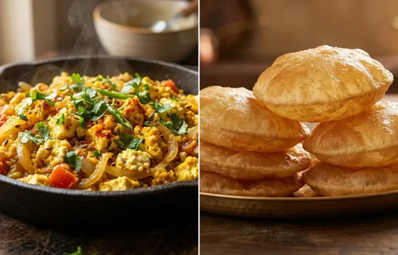 Paneer Egg Bhurji with Puri