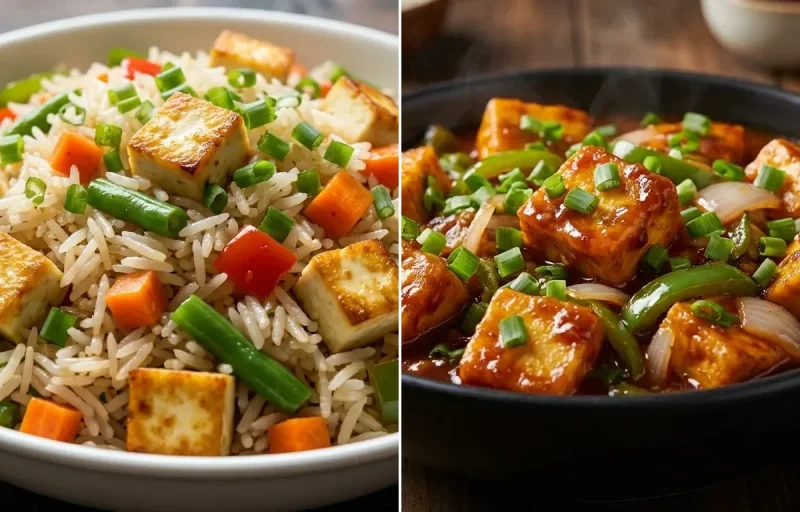 Paneer Fried Rice with Chilli Paneer Gravy