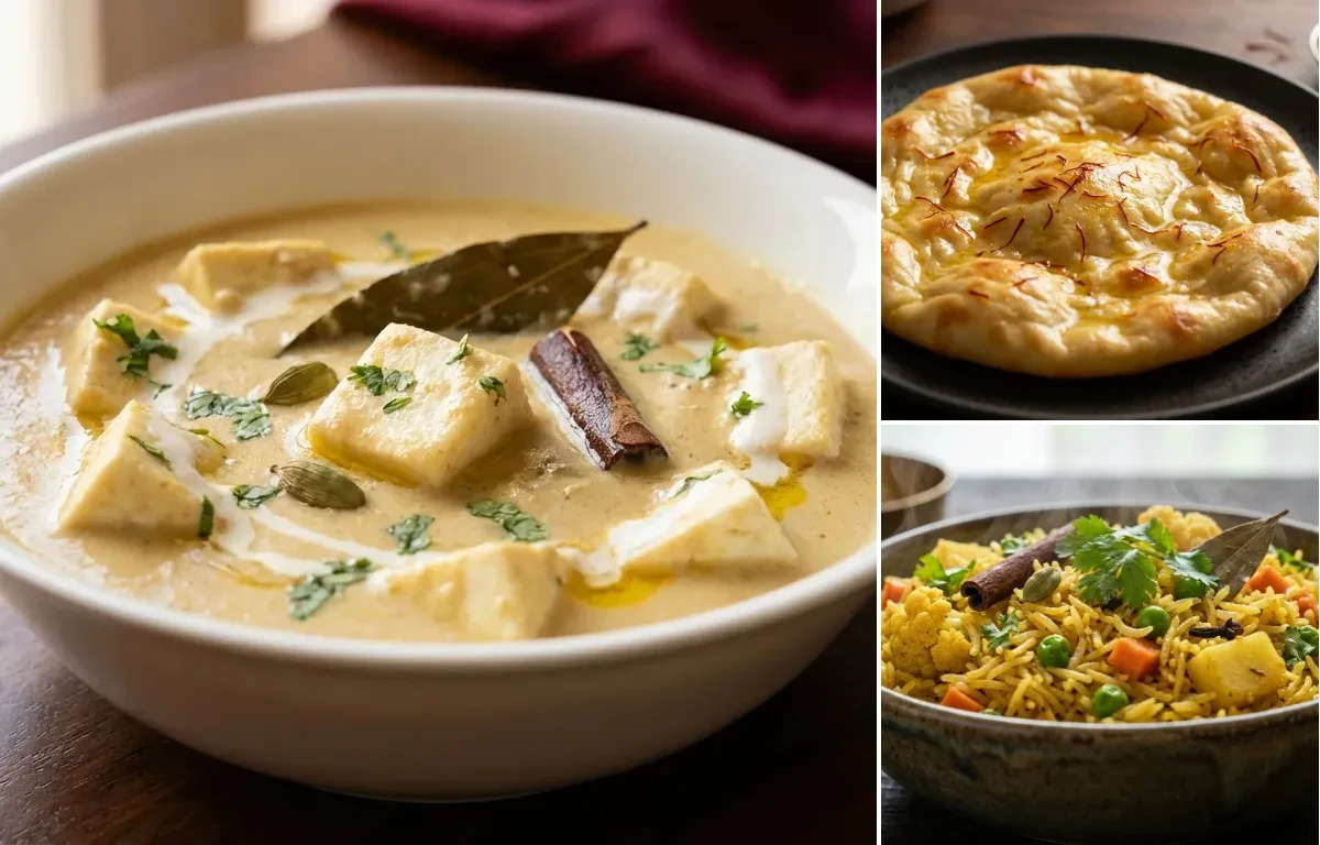 Paneer Korma with Saffron Sheermal and Vegetable Pulao