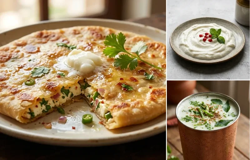 Paneer paratha + Curd + Buttermilk