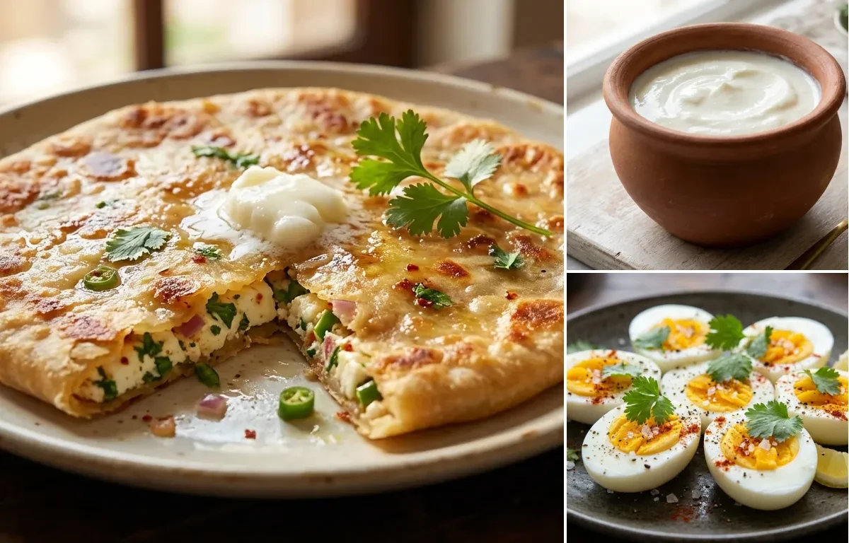 Paneer Paratha with Curd with Boiled Egg with Banana
