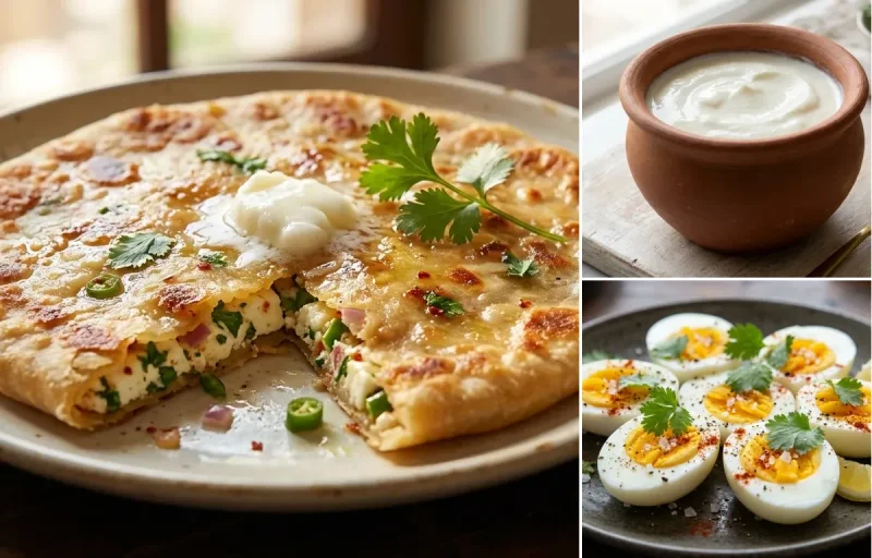 Paneer Paratha with Curd with Boiled Egg with Banana