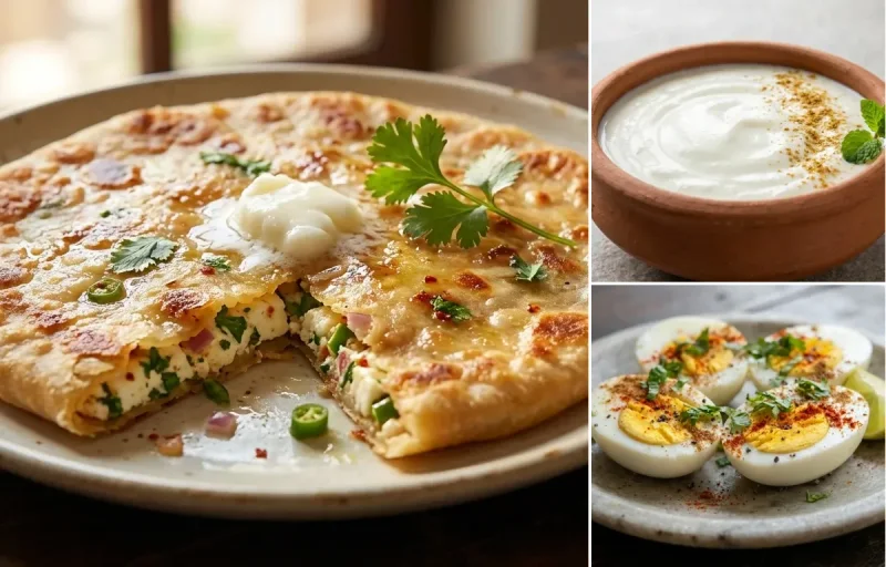 Paneer Paratha with Dahi with Boiled Eggs with Milk