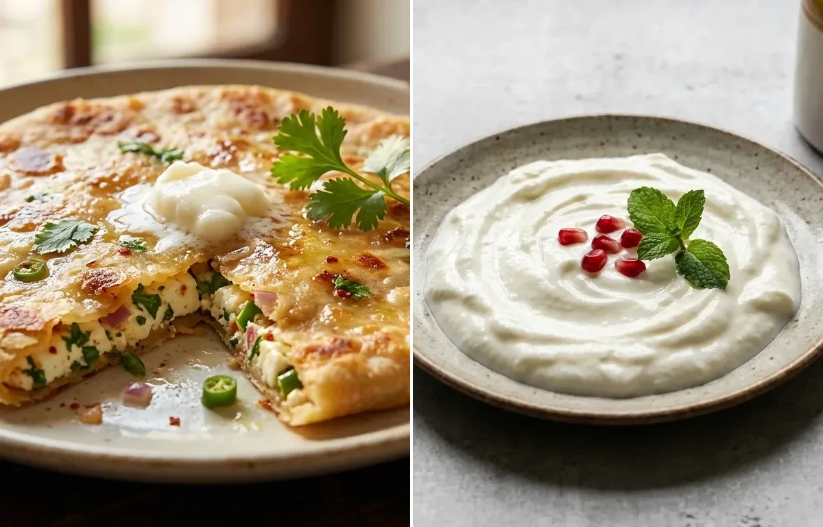 Paneer Paratha with Plain Curd
