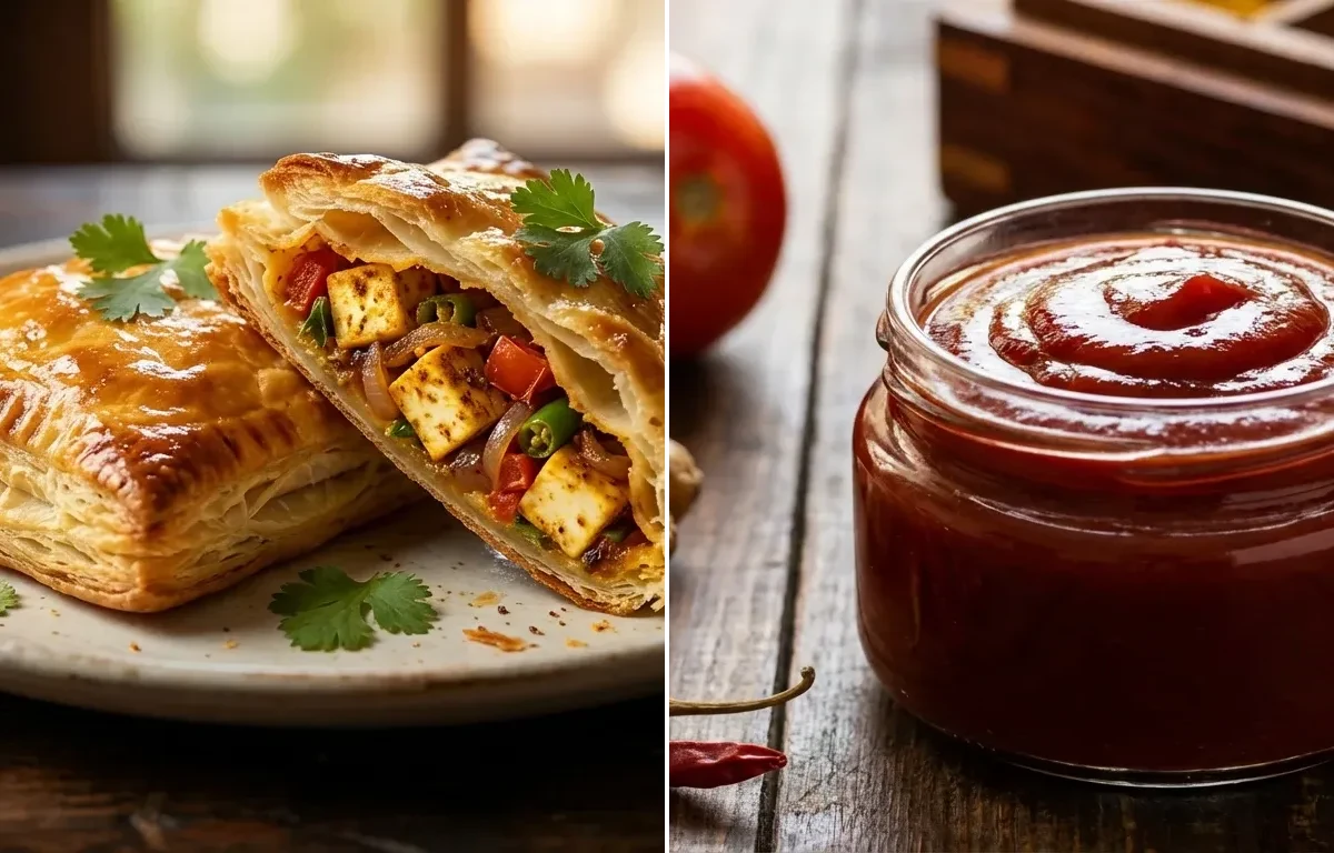 Paneer Puff with Tomato Ketchup
