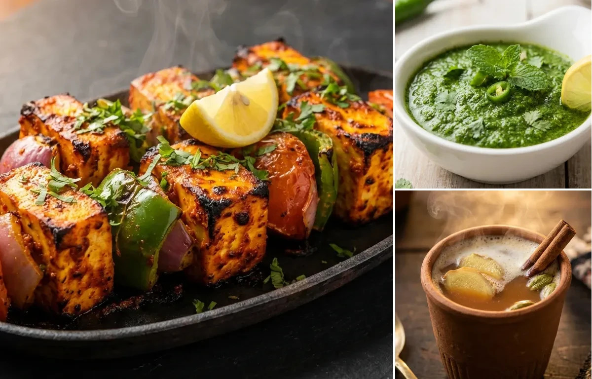 Paneer tikka + Mint-coriander chutney + Masala chai