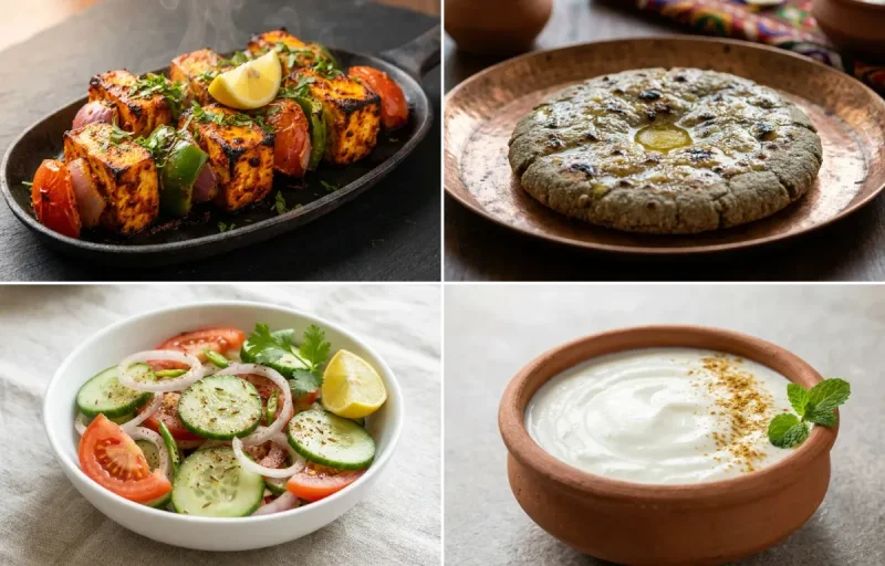 Paneer Tikka with Bajra Roti with Green Salad with Dahi