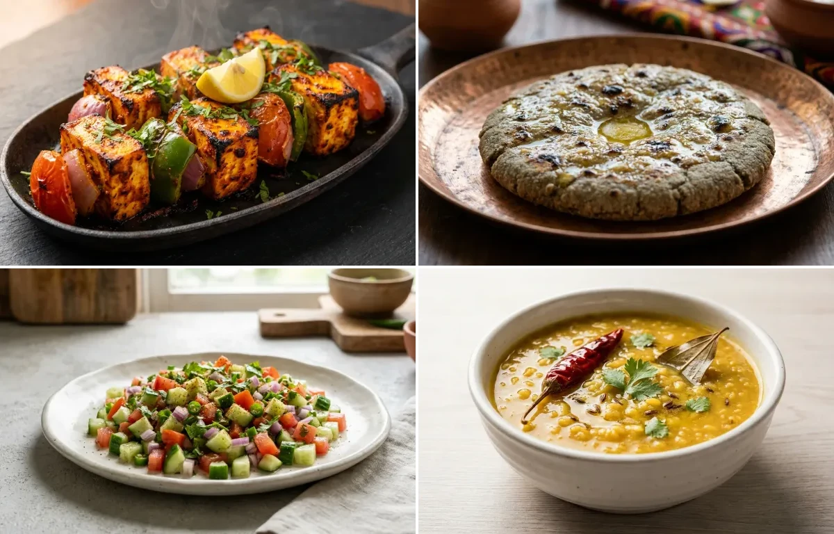 Paneer Tikka with Bajra Roti with Kachumber Salad with Moong Dal