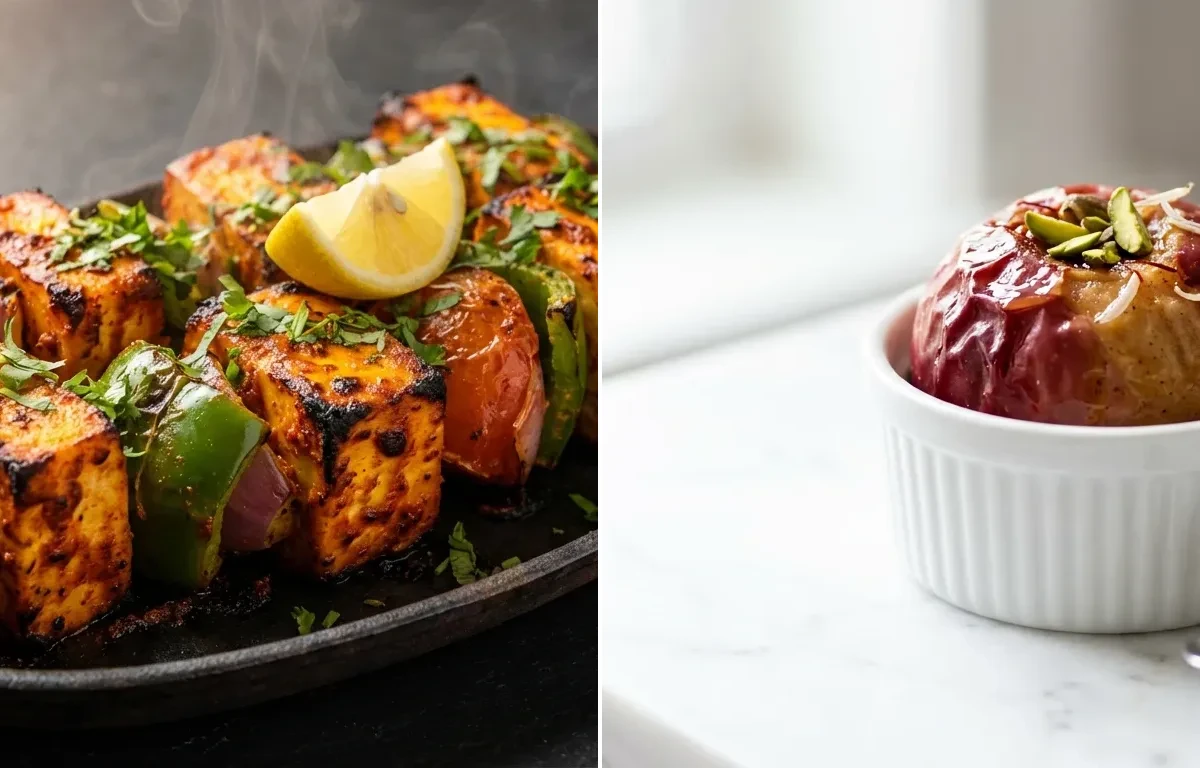Paneer Tikka with Mint Chutney with Apple