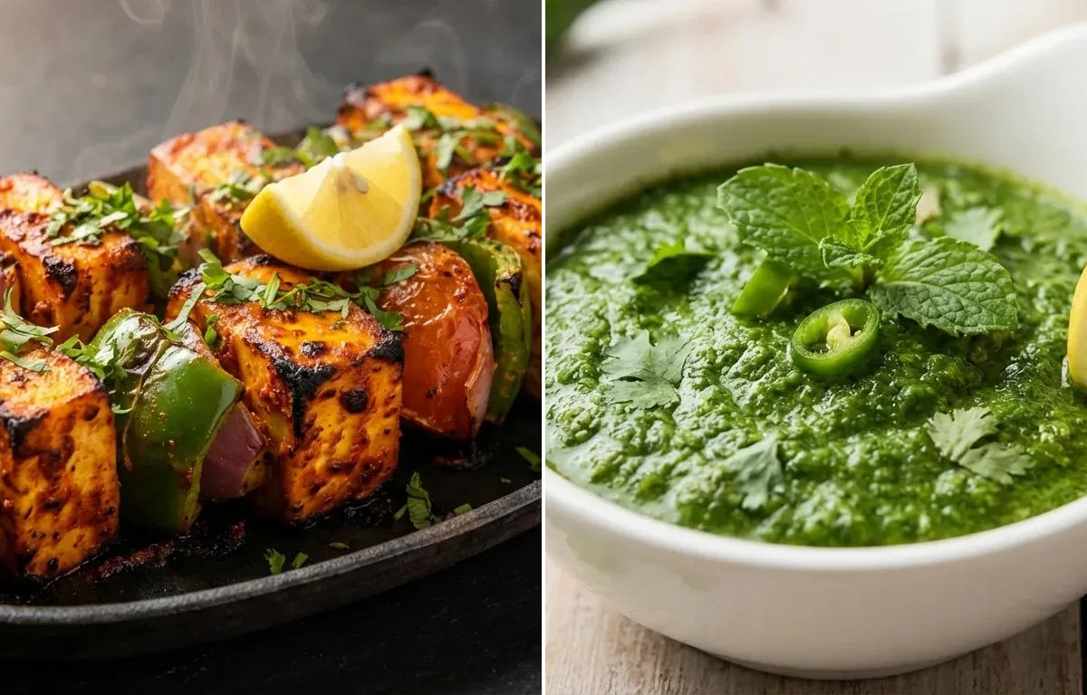 Paneer Tikka with Mint Coriander Chutney