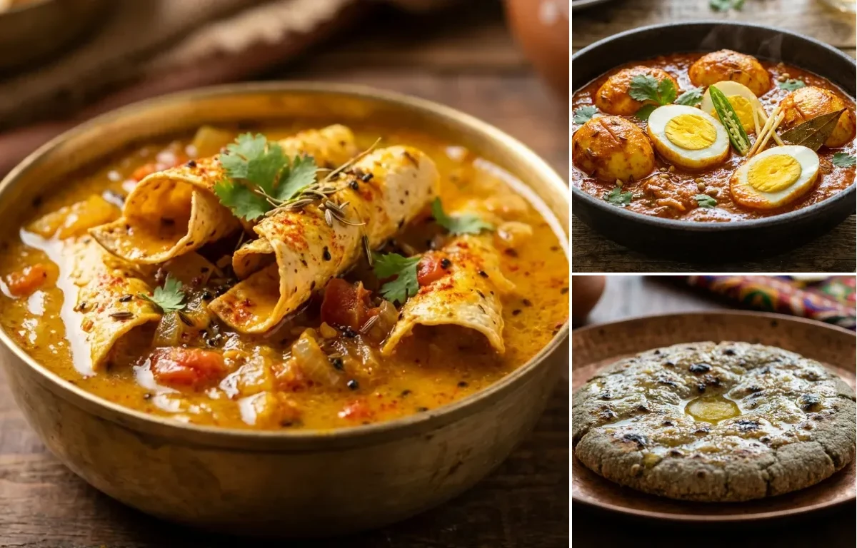Papad ki Sabzi with Egg Masala Curry and Bajra Roti