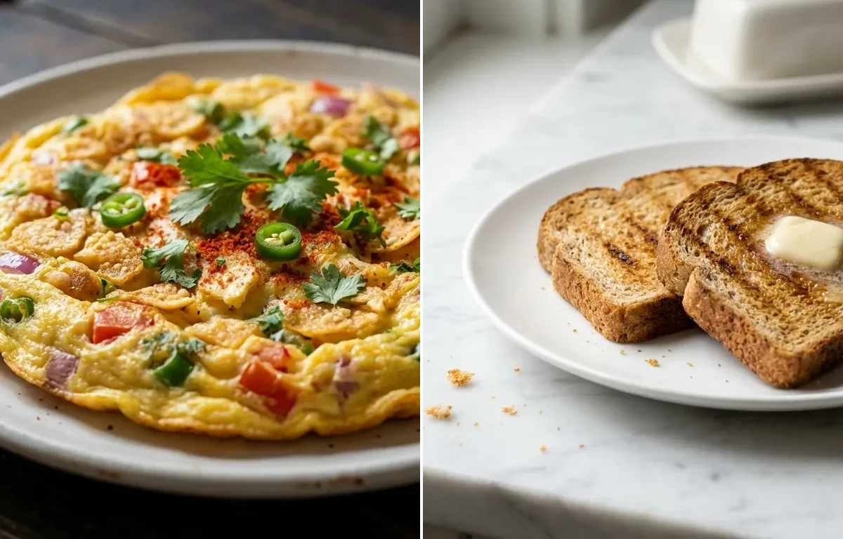 Papadum Omelette with Toasted Whole Wheat Bread
