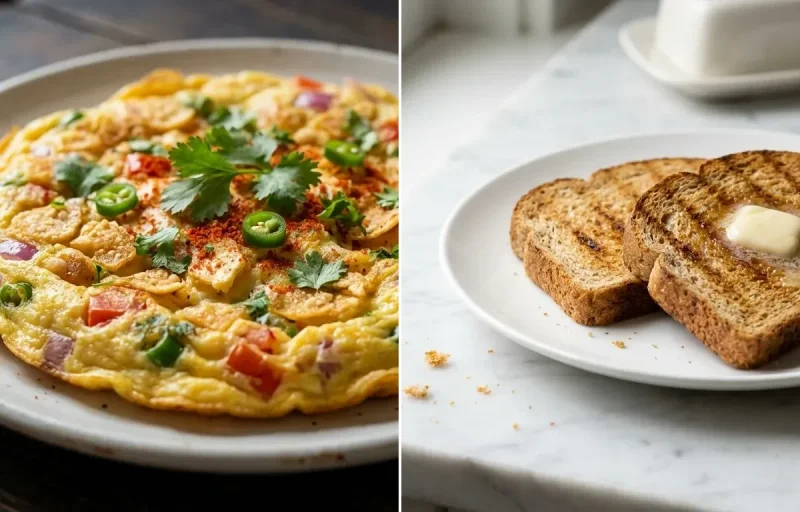 Papadum Omelette with Toasted Whole Wheat Bread