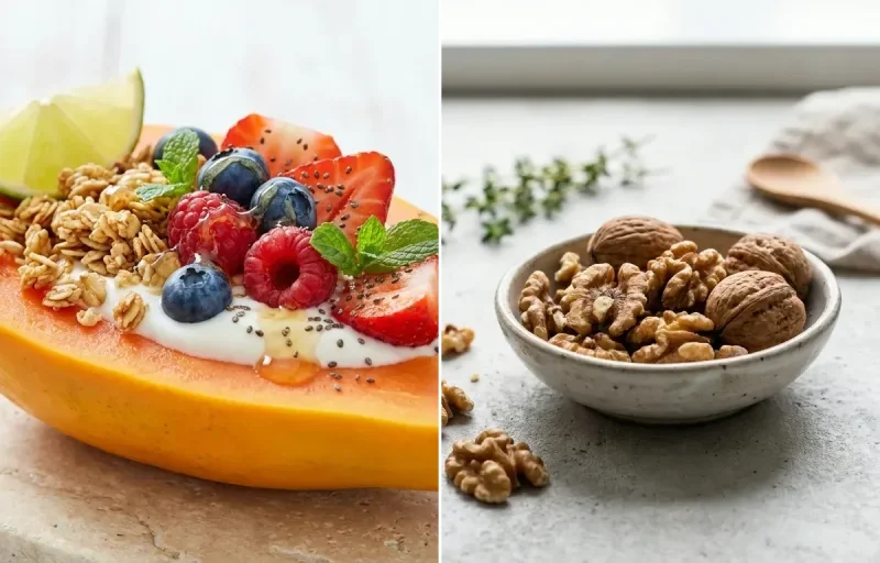 Papaya Boat with Walnuts Small Portion with Spiced Chaas