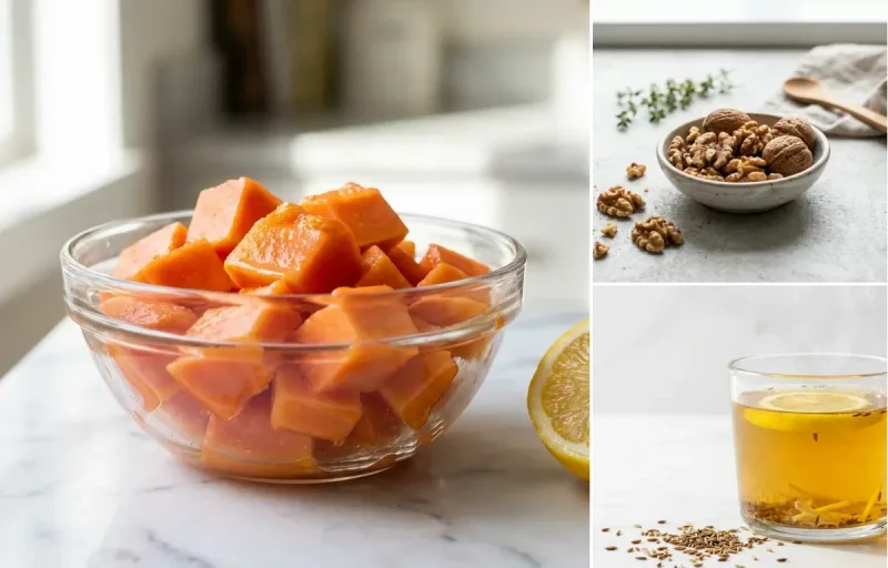 Papaya Cubes with Walnuts Small Portion with Jeera Tea
