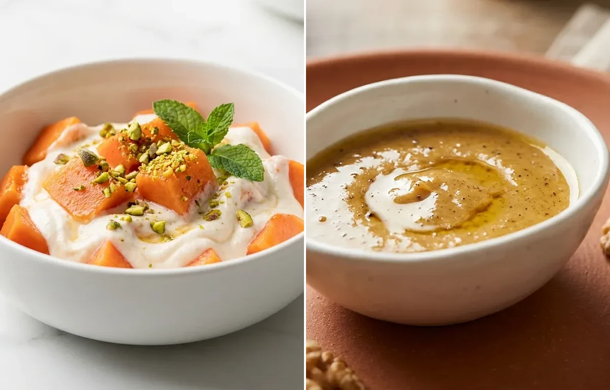 Papaya with Dahi with Walnut Paste