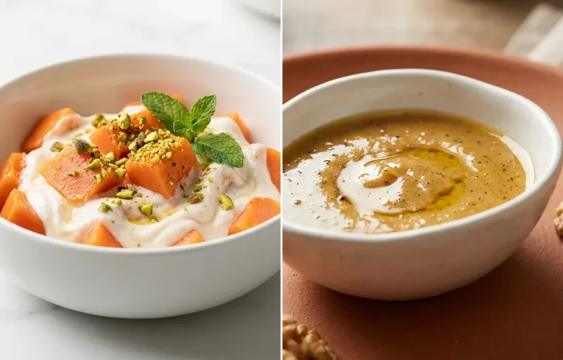 Papaya with Dahi with Walnut Paste