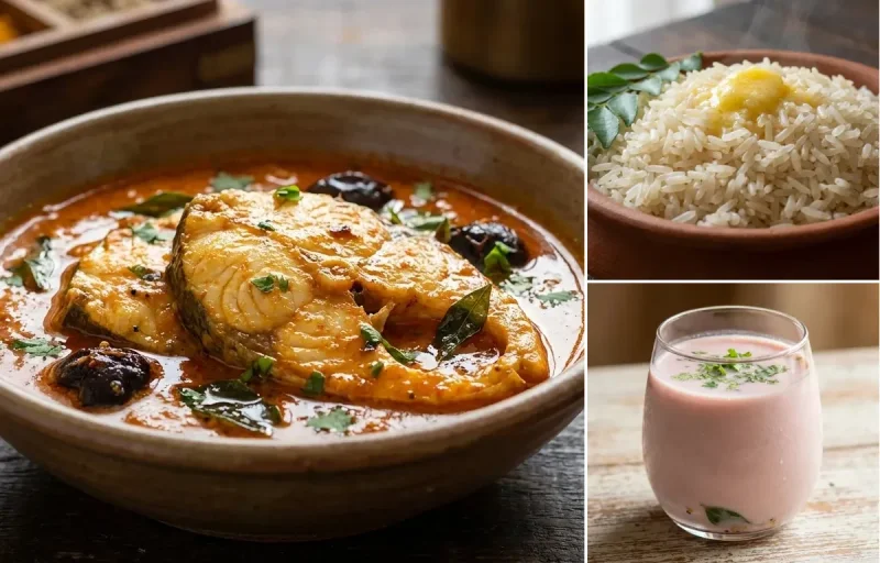 Paplet Ambat with Ukda Tandul and Sol Kadhi