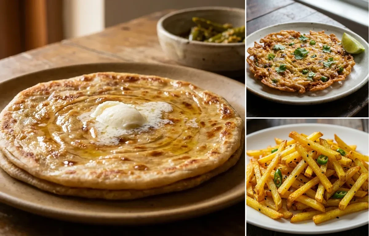 Paratha with Anda Bhaja and Aloo Bhaja
