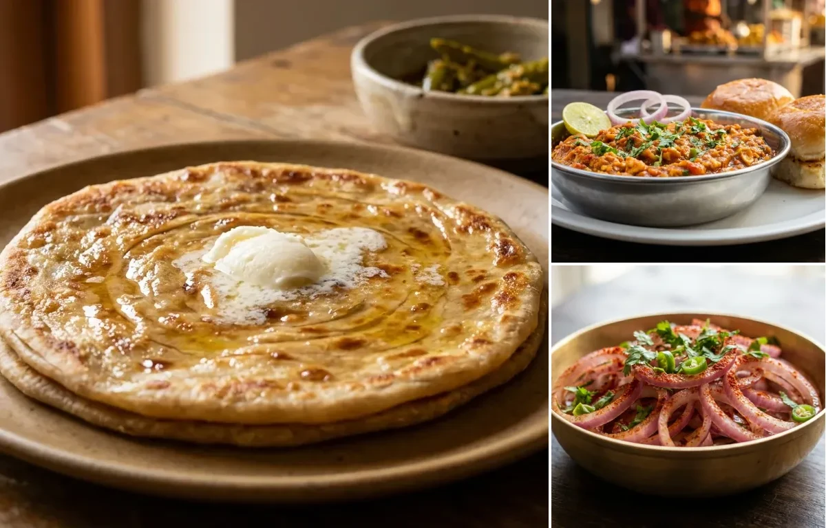 Paratha with Egg Ghotala and Onion Salad