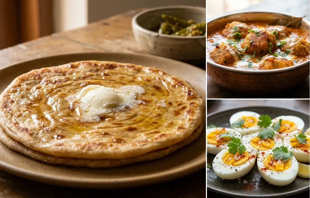 Paratha with Lauki Kofta Curry and Boiled Egg