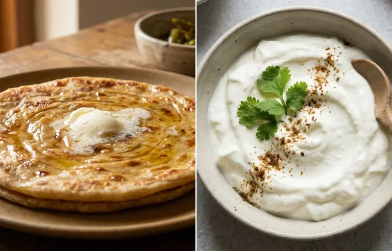 Paratha with Plain Dahi with Apple