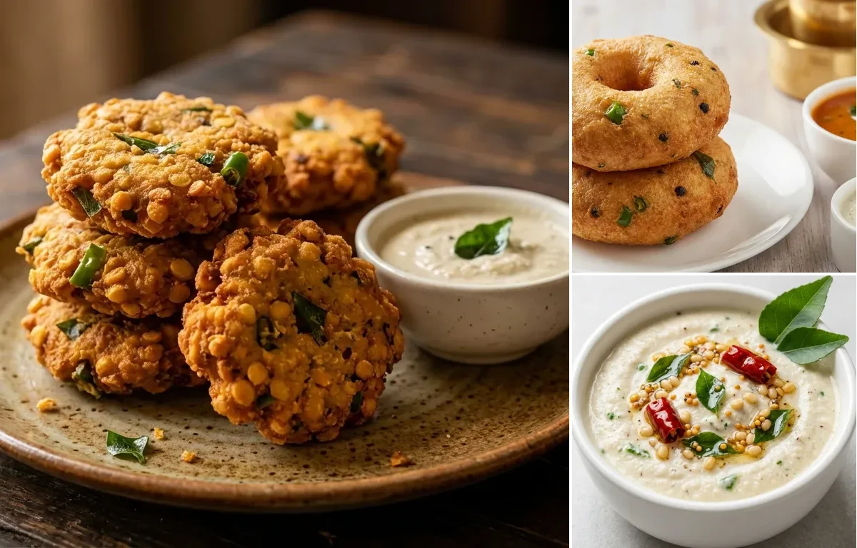 Parippu Vada with Medu Vada and Coconut Chutney