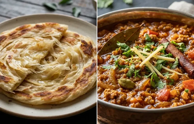 Parotta with Chicken Keema Masala