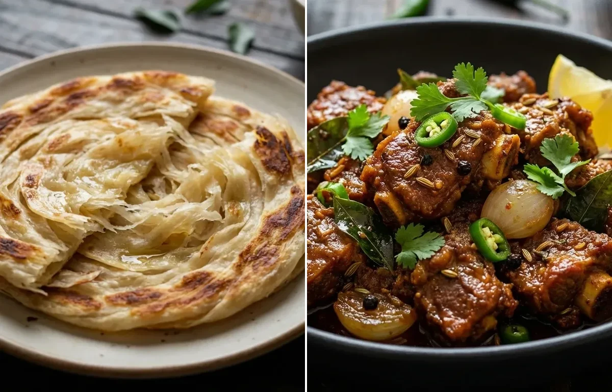 Parotta with Mutton Chukka Varuval