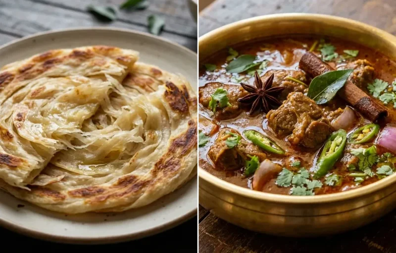 Parotta with Mutton Salna
