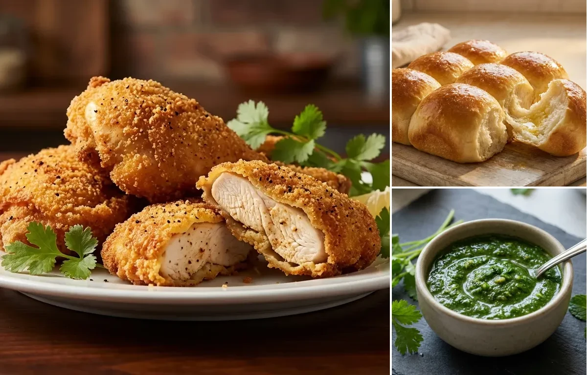 Parsi Fried Chicken with Ladi Pav and Coriander Mint Chutney