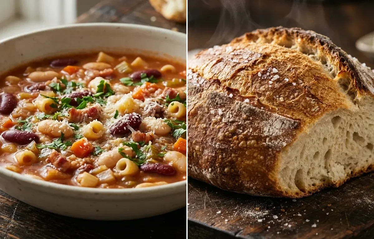 Pasta E Fagioli with No-Knead Crusty Bread