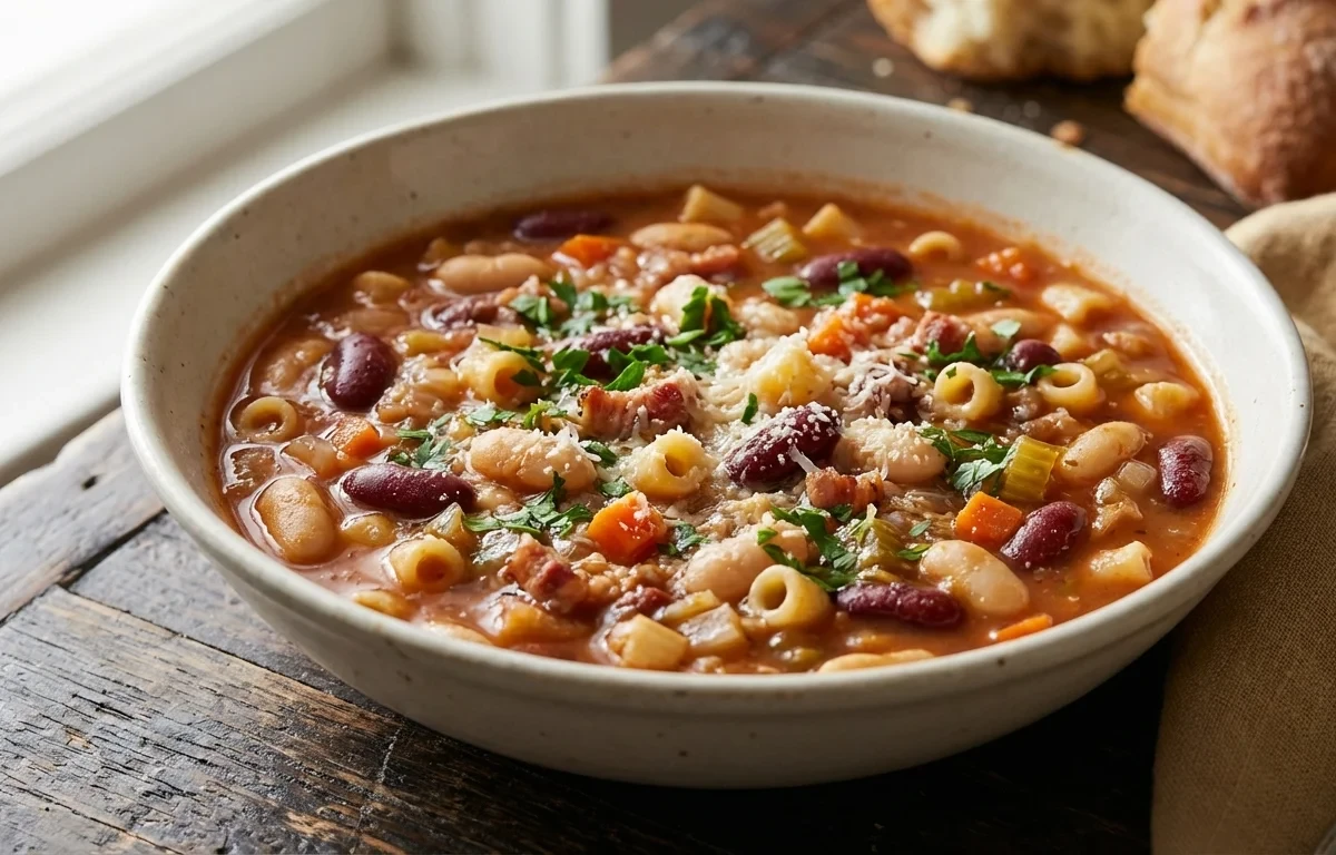 Pasta E Fagioli with Vegan Low-Ox Cucumber Quinoa Salad and Roasted Pumpkin Seeds Spiced